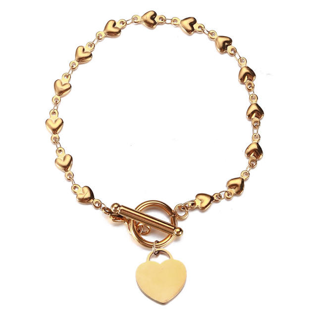 Korean fashion heart charm stainless steel bracelet