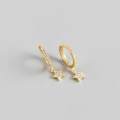 S925 star diamond drop huggie earrings