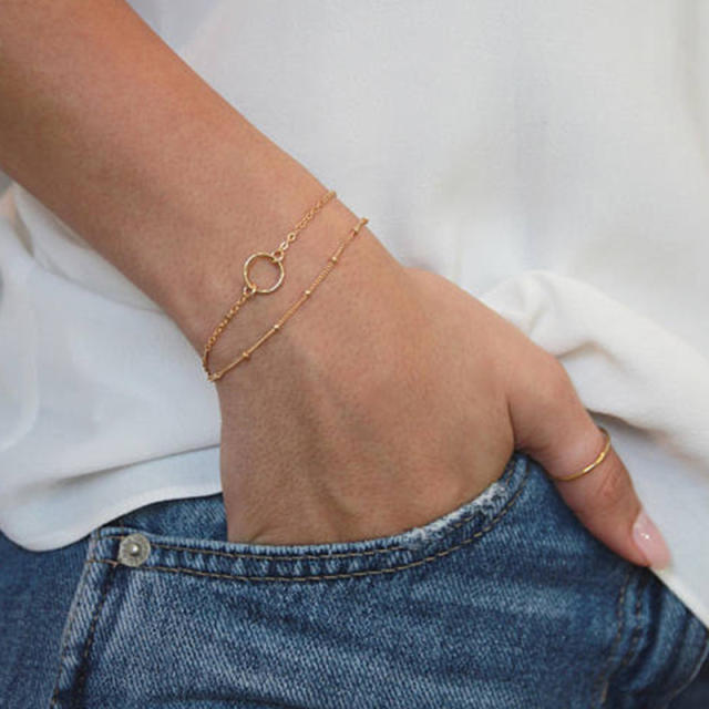 Two layer geometric circle dainty stainless steel bracelet