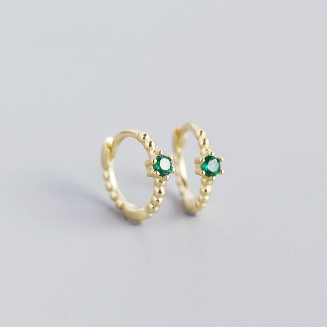 S925 beads diamond huggie earrings
