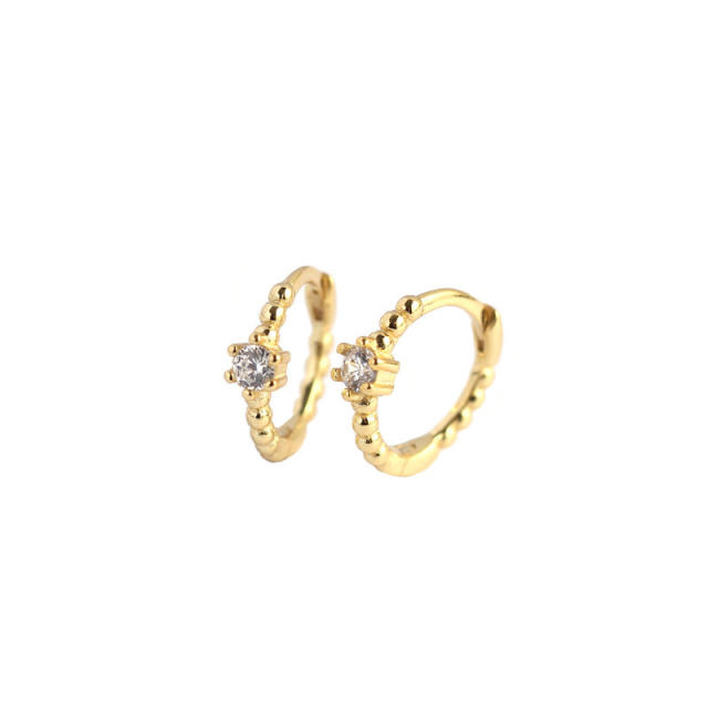 S925 beads diamond huggie earrings