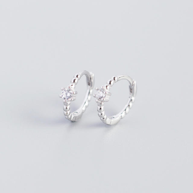 S925 beads diamond huggie earrings