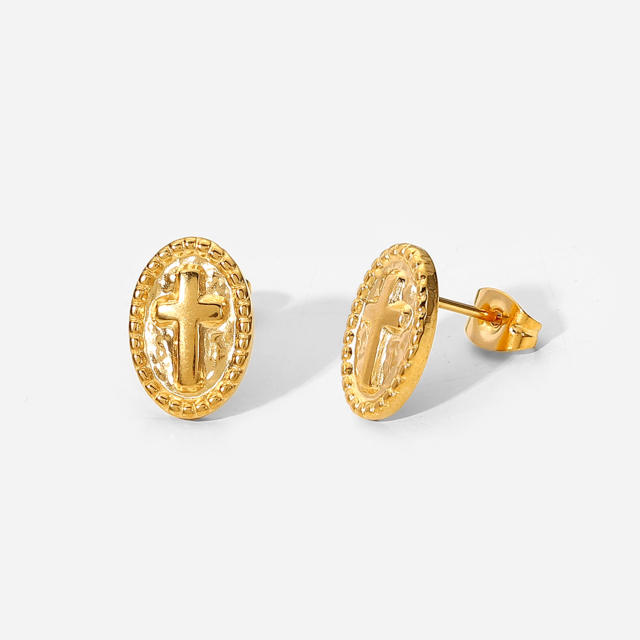 Cross 18KG stainless steel ear studs