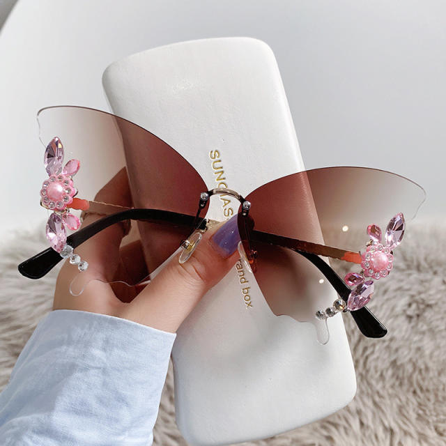 Party diamond butterfly rimless sunglasses