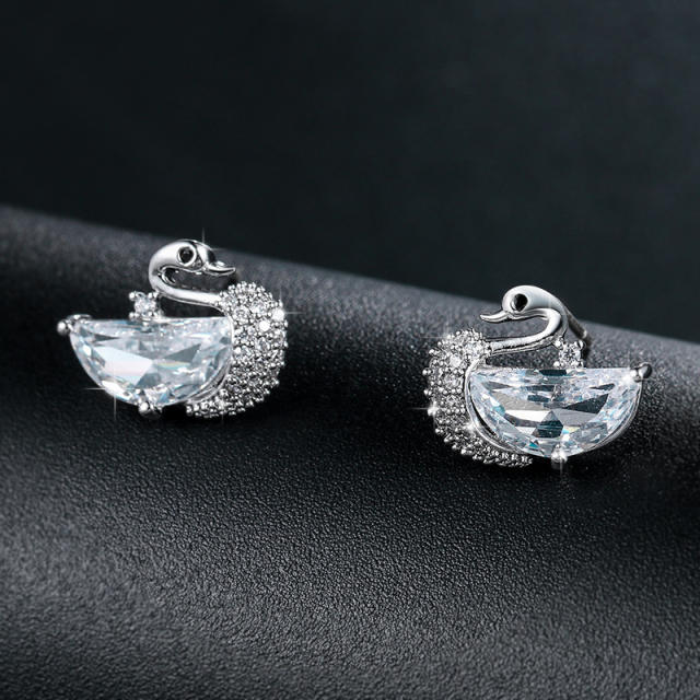 S925 needle luxury swan ear studs