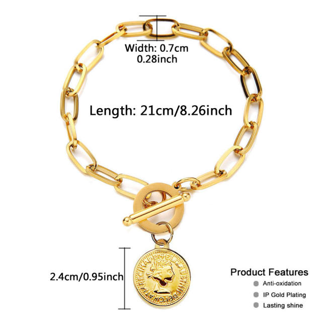 Hiphop stainless steel chain bracelet toggle bracelet