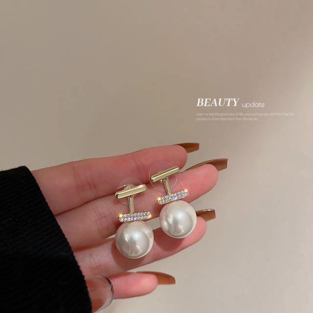 Diamond T pearl jacket earrings