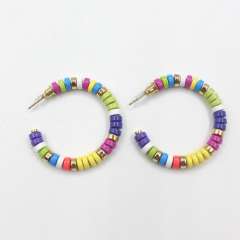 Enamel beads open hoop earrings