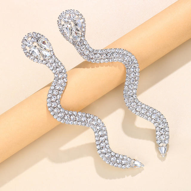Diamond snake long earrings