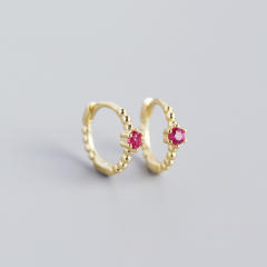S925 beads diamond huggie earrings