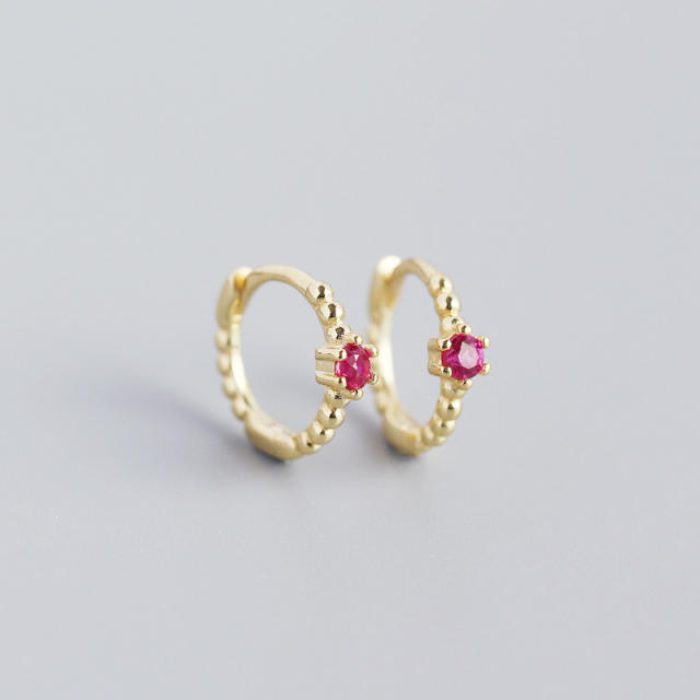 S925 beads diamond huggie earrings