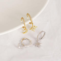S925 Silver diamond moon star huggie earrings