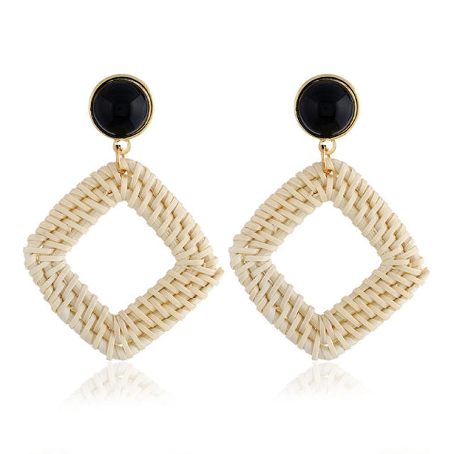 Boho handmade straw dangle earrings
