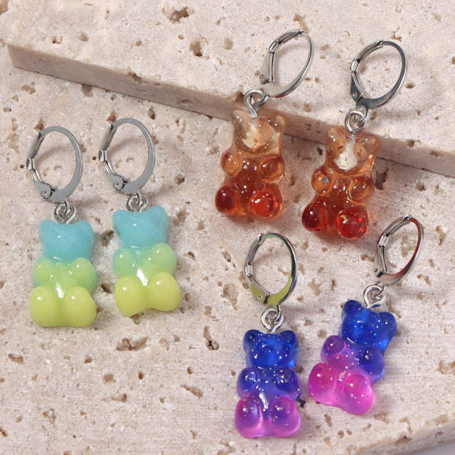Cute jellly bear colored huggie earrings