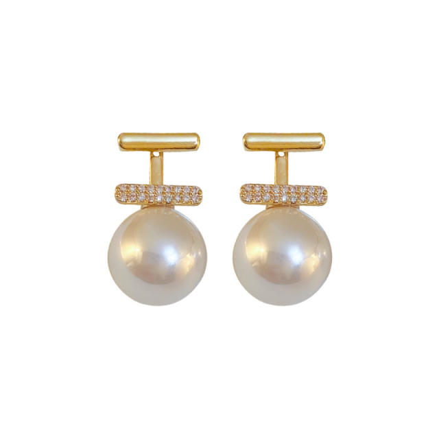 Diamond T pearl jacket earrings