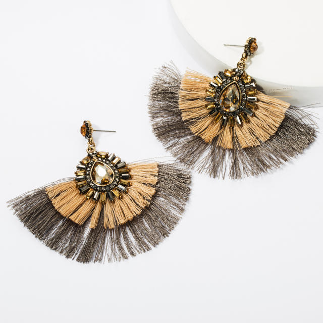 Rhinestone multi-layer tassel earrings Bohemian