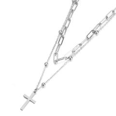 Cross pendant two layer stainless steel necklace chain necklace