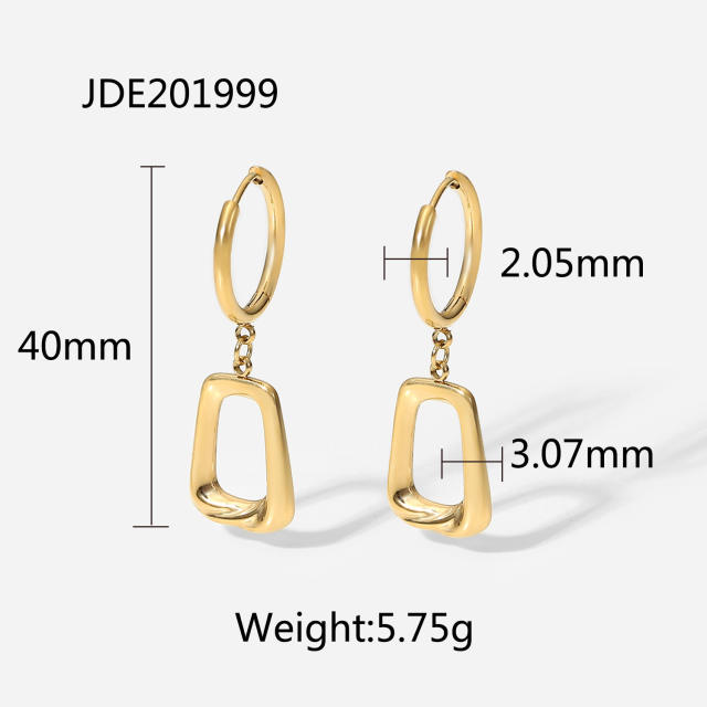14KG stainless steel hollow square huggie earrings