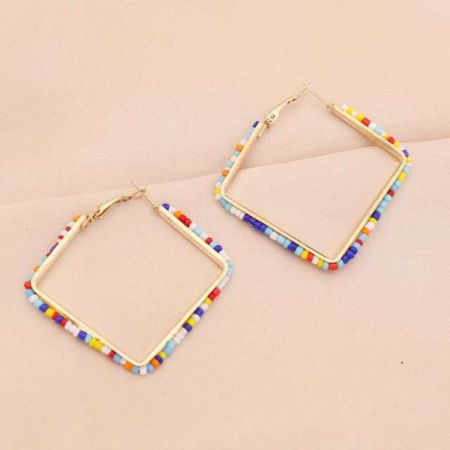 Color seed beads hoop earrings