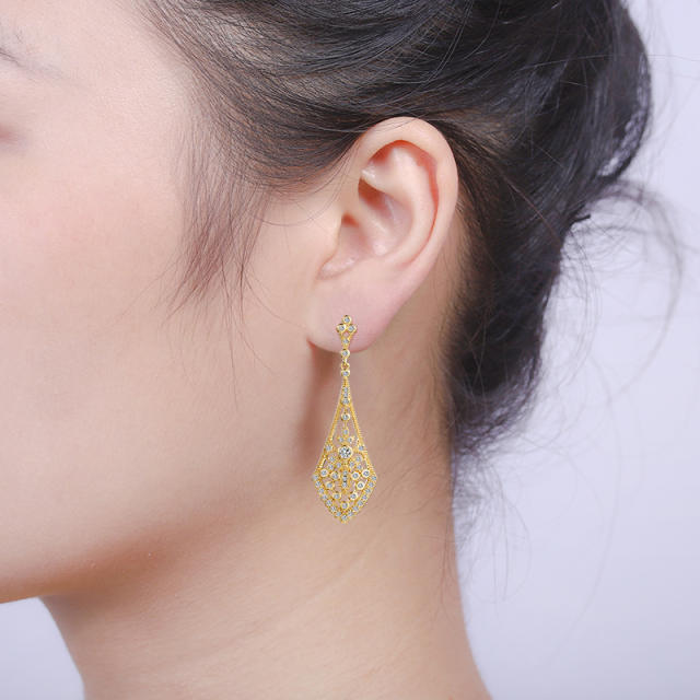 Cubic zircon hollow dangle earrings