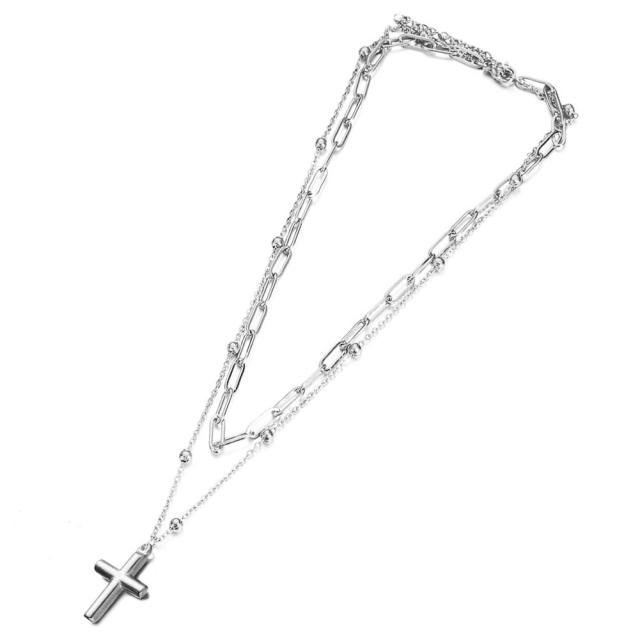 INS cross pendant stainless steel layer necklace