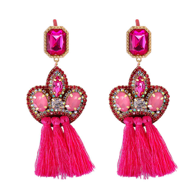 Boho colored tassel statement earrings