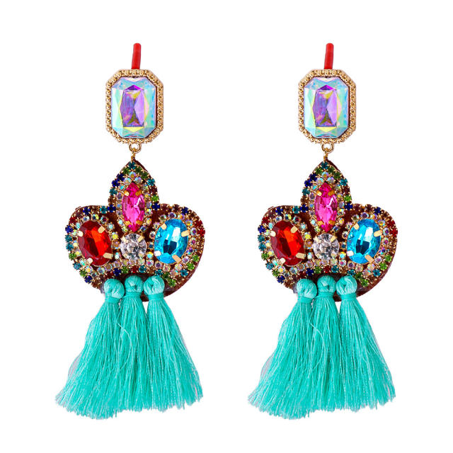 Boho colored tassel statement earrings