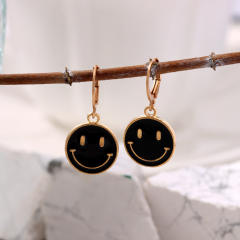 Enamel smile face huggie earrings