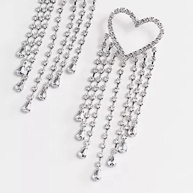 Exaggerated heart-shaped tassel earrings