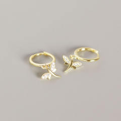 S925 silver dragonfly huggie earrings