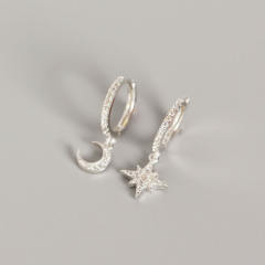 S925 Silver diamond moon star huggie earrings