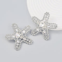Statement rhinestone colored starfish ear studs