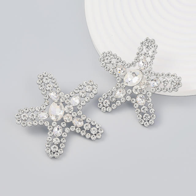 Statement rhinestone colored starfish ear studs