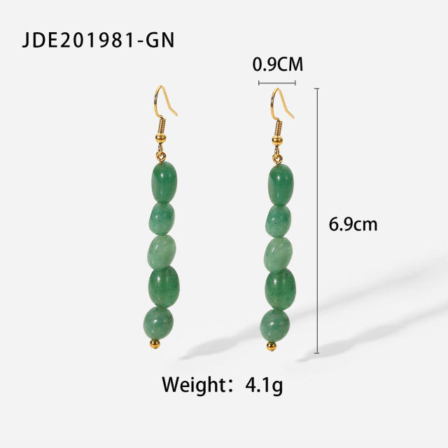 Natural stone bead 18KG stainless steel earrings