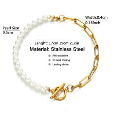 Delicate pearl stainless steel bracelet