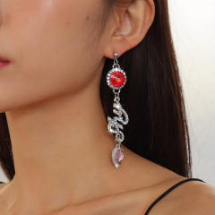 Letter rhinestone poodle drop earrings