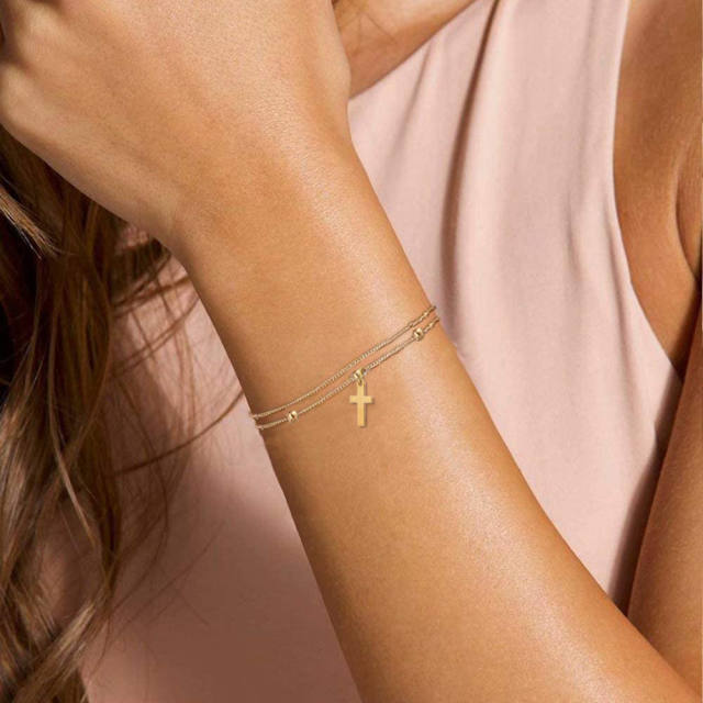 Concise tiny cross charm dainty stainless steel bracelet