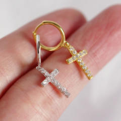 S925 cross diamond huggie earrings