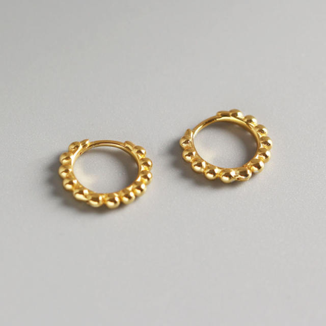 S925 silver beaded huggie earrings