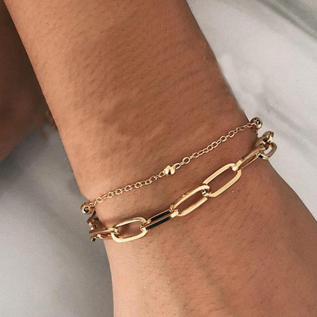 Easy match two layer chain bracelet stainless steel bracelet