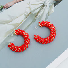 Boho seed beads twisted open hoop earrings