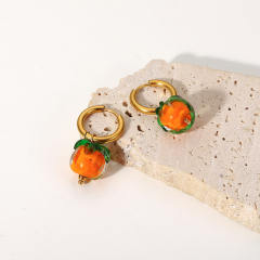 Cute Persimmon 18KG stainless steel huggie earrings