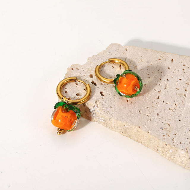 Cute Persimmon 18KG stainless steel huggie earrings