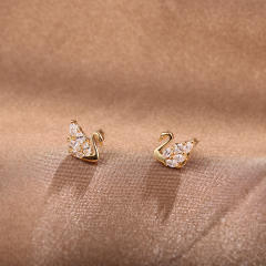 S925 needle diamond swan ear studs