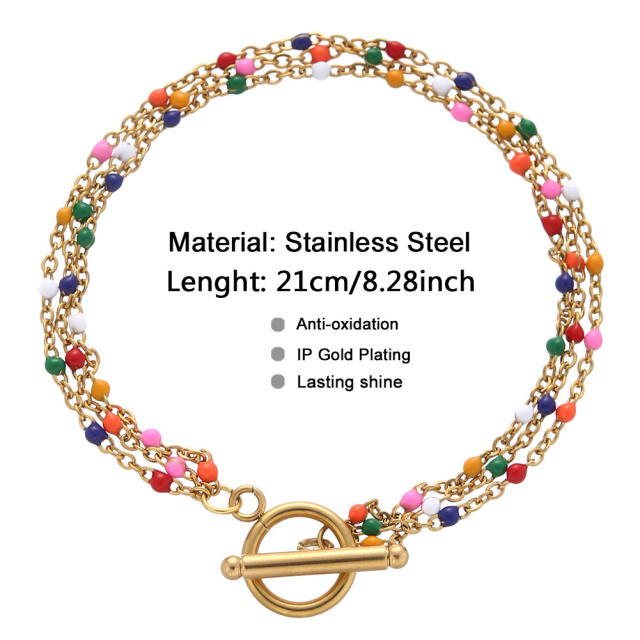 Candy color beads layer stainless steel bracelet