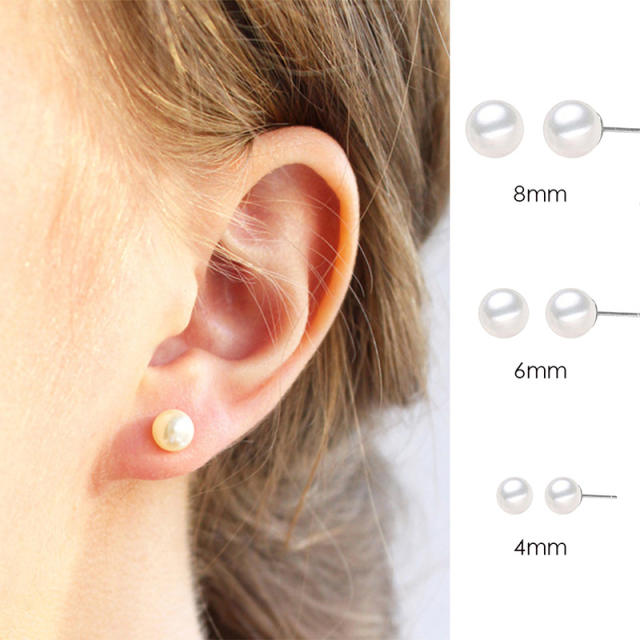 Concise pearl stainless steel ear studs