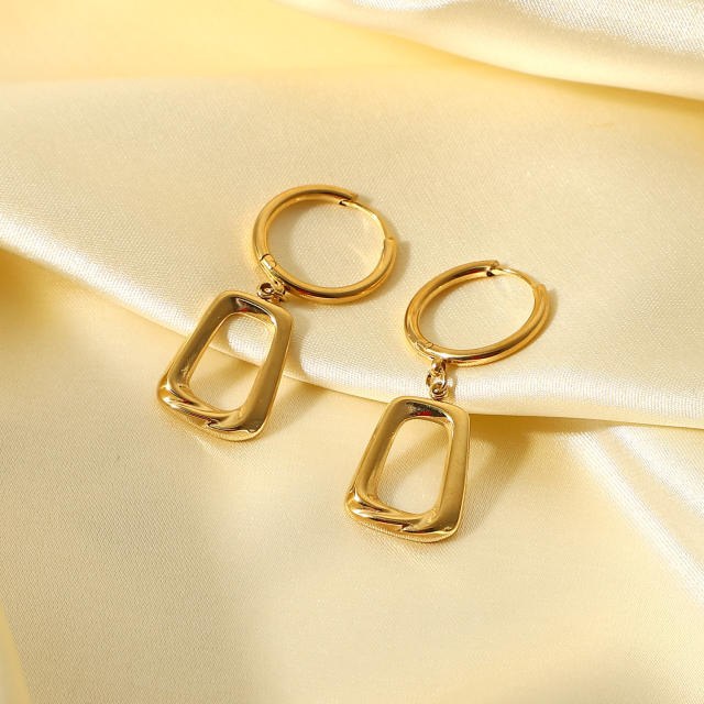 14KG stainless steel hollow square huggie earrings