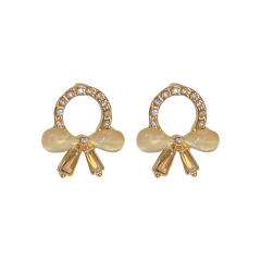 Opal stone bow cute ear studs
