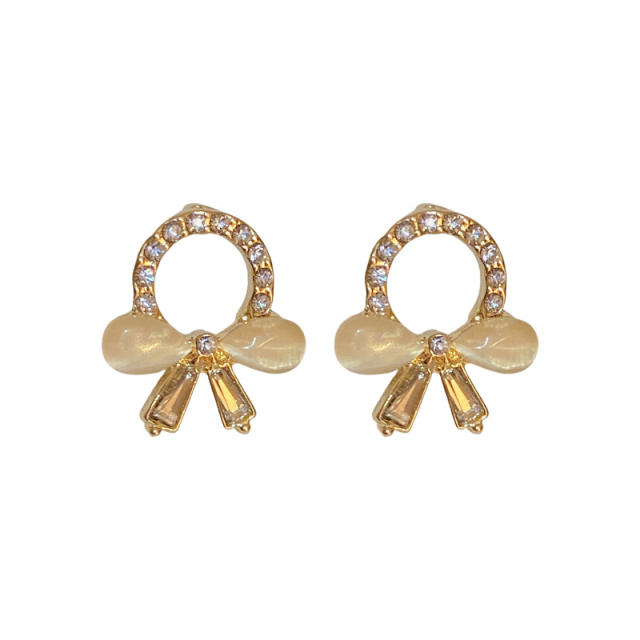 Opal stone bow cute ear studs