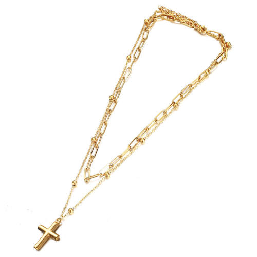 INS cross pendant stainless steel layer necklace